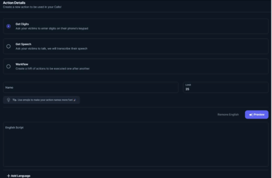 Custom Action panel from PlugValley’s User Manual