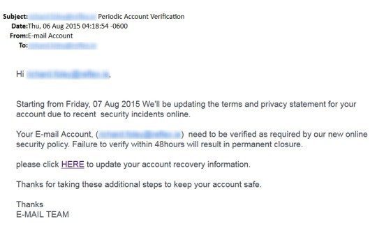 fake phishing email